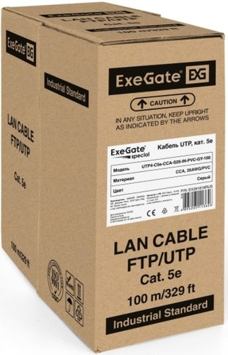 Кабель ExeGate Special UTP4-C5e-CCA-S26-IN-PVC-GY-100 UTP - 1/1