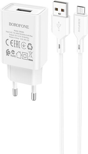 Сетевое зарядное Borofone BA68A microUSB (белый) - 1/1