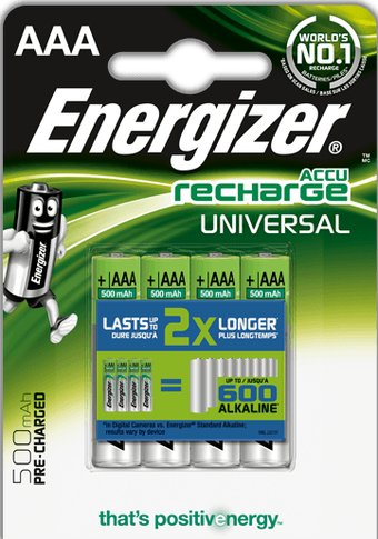 Аккумулятор Energizer Recharge Universal AAA 500mAh 4 шт. - 1/1