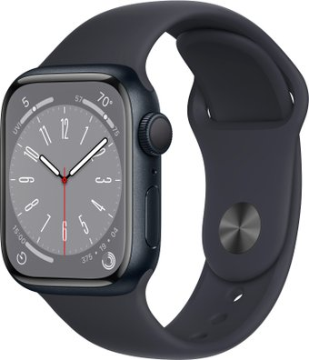 Умные часы Apple Watch Series 8 41 мм (алюминиевый корпус, полуночный/полуночный, спортивный силиконовый ремешок M/L) - 1/1