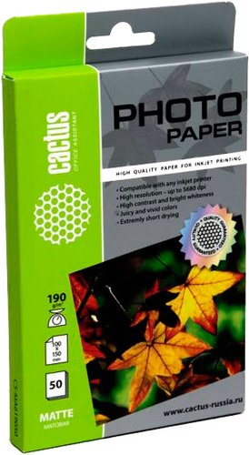 Фотобумага CACTUS Матовая А6 190 г/м2 50 листов (CS-MA619050) - 1/1