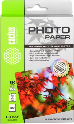Фотобумага CACTUS Глянцевая A6 180 г/кв.м. 100 листов (CS-GA6180100) - 1/1