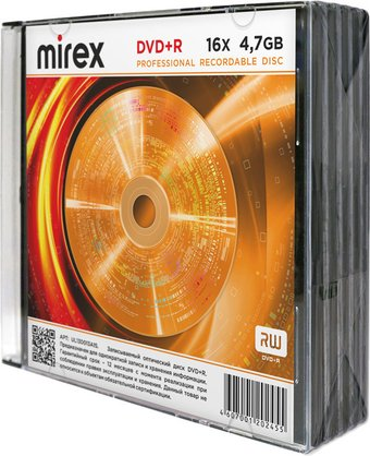 DVD+R диск Mirex 4.7Gb 16x UL130013A1F (5 шт.) - 1/1