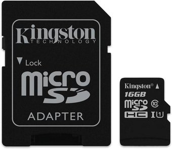 Карта памяти Kingston microSDHC UHS-I (Class 10) 16GB + адаптер [SDC10G2/16GB] - 1/1