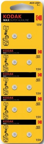 Батарейка Kodak Max Button Cell AG3 LR41 10BL (10 шт) - 1/1