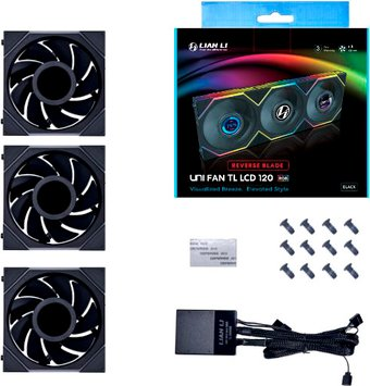 Комплект вентиляторов для корпуса Lian Li Uni Fan TL LCD 120 Reverse Triple Pack G99.12RTLLCD3B.R0 - 1/1