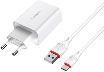 Сетевое зарядное Borofone BA21A USB Type-C (белый) - 1/1