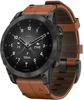 Умные часы Garmin Epix Sapphire Gen 2 (черный титан/каштановый кожа) - 1/1