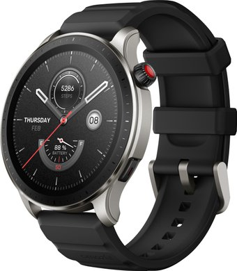 Умные часы Amazfit GTR 4 (серебристый, с черным ремешком из фторэластомера) - 1/1