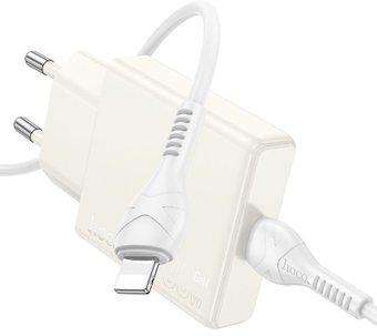 Сетевое зарядное Hoco N44 Lightning (лунный белый) - 1/1