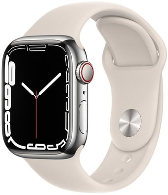 Умные часы Apple Watch Series 7 LTE 41 мм (сталь серебристый/звездный свет) - 1/1