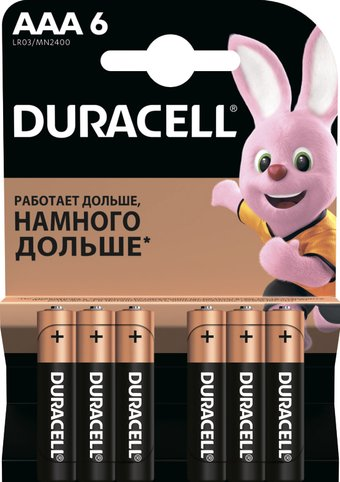 Батарейка DURACELL AAA LR03/MN2400 6 шт. LR03-6BL - 1/1