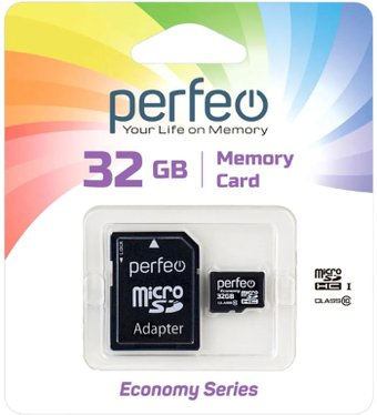 Карта памяти Perfeo microSDHC PF32GMCSH10AES 32GB (с адаптером) - 1/1