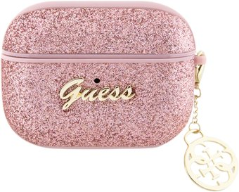 Чехол CG Mobile Guess Glitter Flakes Metal Logo with Charm для AirPods Pro GUAPGLGSHP (розовый) - 1/1