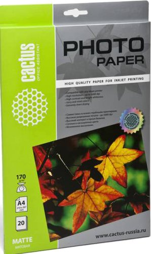 Фотобумага CACTUS Матовая A4 170 г/м2 20 листов [CS-MA417020] - 1/1