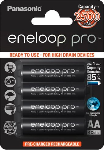 Аккумулятор Panasonic Eneloop Pro AA 2500mAh 4 шт. (BK-3HCDE/4BE) - 1/1