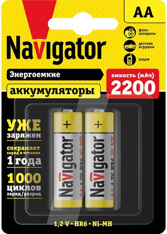 Аккумулятор Navigator AA 2200mAh 2шт NHR-2200-HR6-RTU-BP2 - 1/1