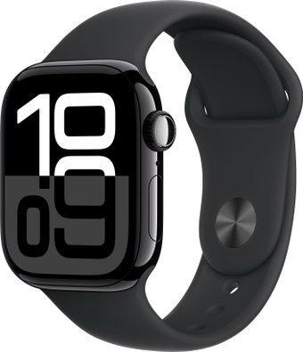 Умные часы Apple Watch Series 10 42 мм (алюминиевый корпус, черный/черный, спортивный силиконовый ремешок M/L) - 1/1