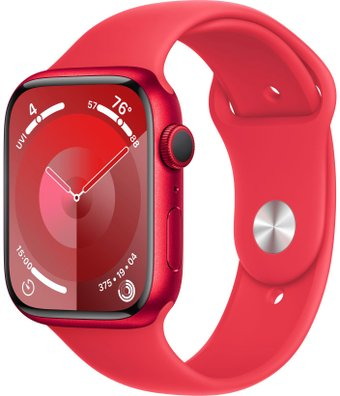 Умные часы Apple Watch Series 9 45 мм (алюминиевый корпус, красный/красный, спортивный силиконовый ремешок S/M) - 1/1