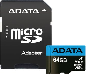 Карта памяти ADATA Premier AUSDX64GUICL10A1-RA1 microSDXC 64GB (с адаптером) - 1/1
