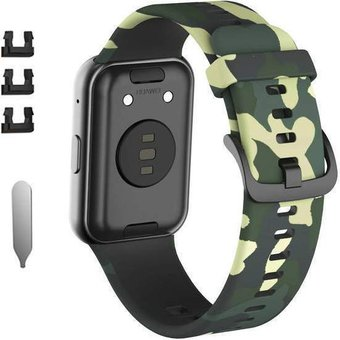 Ремешок Rumi силиконовый для Huawei Watch FIT, Watch FIT Elegant (зеленый камуфляж) - 1/1