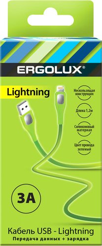 Кабель Ergolux ELX-CDC03-C05 USB Type-A - Lightning (1.2 м, зеленый) - 1/1