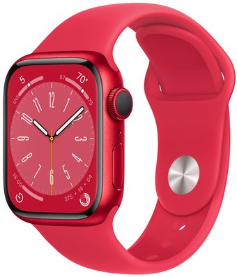 Умные часы Apple Watch Series 8 41 мм (алюминиевый корпус, красный/красный, спортивные силиконовые ремешки S/M + M/L) - 1/1