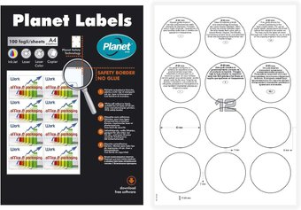 Самоклеящаяся бумага Planet Utility А4 100 л 12-делений круглых диаметр 60 мм - 1/1
