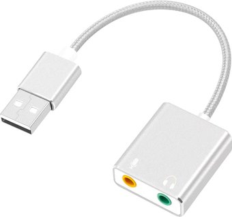 USB аудиоадаптер USBTOP USB Hi-Fi 3D 2.1/7.1 (серебристый, с кабелем) - 1/1