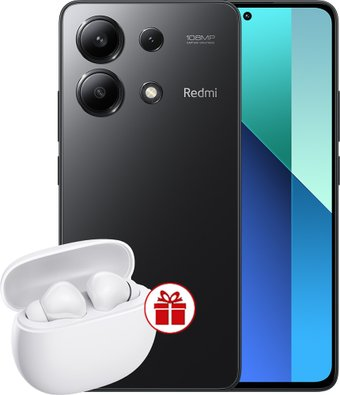 Смартфон Xiaomi Redmi Note 13 8GB/256GB с NFC международная версия (полуночный черный) и Xiaomi Redmi Buds 4 Active (белый) по акции - 1/1