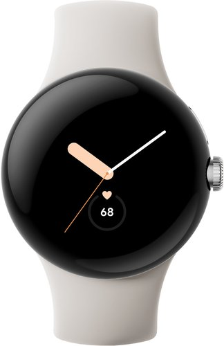 Умные часы Google Pixel Watch LTE (глянцевый серебристый/мел, спортивный силиконовый ремешок) - 1/1