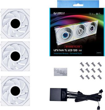 Комплект вентиляторов для корпуса Lian Li Uni Fan TL LCD 120 Reverse Triple Pack G99.12RTLLCD3W.R0 - 1/1