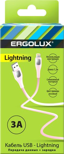 Кабель Ergolux ELX-CDC03-C14 USB Type-A - Lightning (1.2 м, розовый) - 1/1