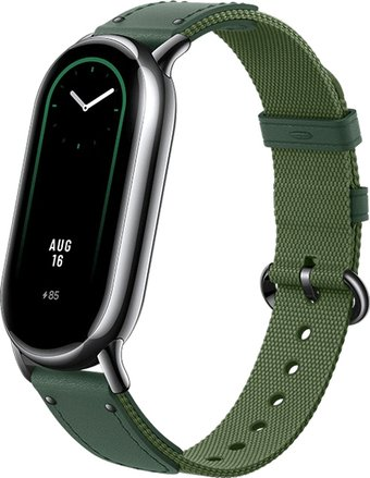Фитнес-браслет Xiaomi Smart Band 8 (серый, с темно-зеленым ремешком из ткани с кожаными вставками, китайская версия) - 1/1