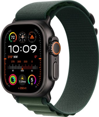 Умные часы Apple Watch Ultra 2 LTE 49 мм (титановый корпус, черный/темно-зеленый, ремешок из полиэстера L) - 1/1