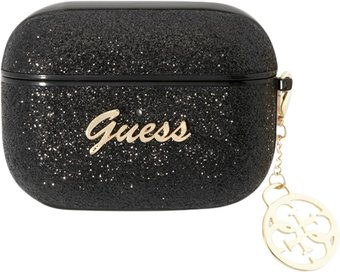 Чехол CG Mobile Guess Glitter Flakes Metal Logo with Charm для AirPods Pro GUAPGLGSHK (черный) - 1/1