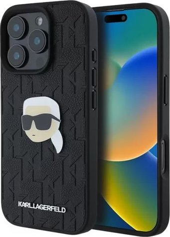 Чехол для телефона Lagerfeld PU Grained Monogram NFT Karl metal Head для iPhone 16 Pro Max KLHCP16XPGKLKIPK - 1/1
