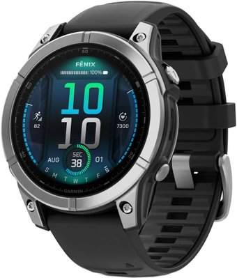 Умные часы Garmin Fenix E 47мм (нержавеющая сталь, черный силиконовый ремешок) - 1/1