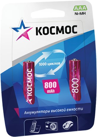 Аккумулятор КОСМОС AAA 800mAh 2 шт - 1/1
