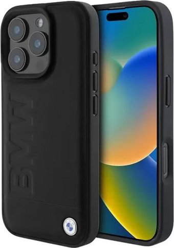 Чехол для телефона BMW Signature Leather Logo imprint Metal logo для iPhone 16 Pro BMHCP16LSLLBK - 1/1