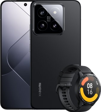 Смартфон Xiaomi 14 12GB/512GB международная версия (матовый черный) и умные часы Xiaomi Watch S1 Active (черный) по акции - 1/1
