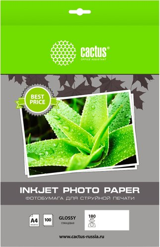 Фотобумага CACTUS Глянцевая A4 180 г/м2 100 листов CS-GA4180100ED - 1/1