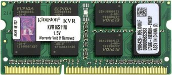 Оперативная память Kingston ValueRAM 8GB DDR3 SO-DIMM PC3-12800 (KVR16S11/8) - 1/1