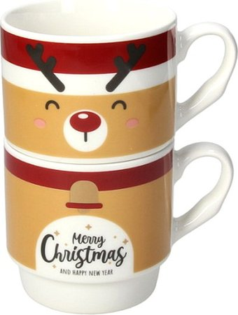 Набор кружек Tognana Natale Stacking Олень Рудольф NT685456090 (2шт) - 1/1