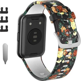 Ремешок Rumi силиконовый для Huawei Watch FIT, Watch FIT Elegant (розы на черном) - 1/1