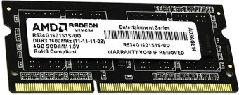 Оперативная память AMD Radeon Entertainment 4GB DDR3 SO-DIMM (R534G1601S1S-UO) - 1/1
