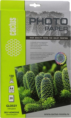 Фотобумага CACTUS Глянцевая A4 130 г/м2 20 листов [CS-GA413020] - 1/1