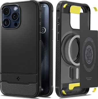 Чехол для телефона Spigen Rugged Armor (MagFit) для iPhone 15 Pro ACS06703 (черный) - 1/1