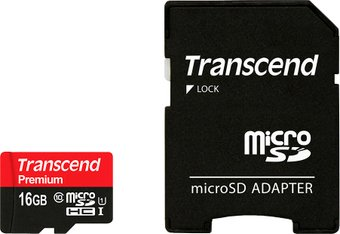 Карта памяти Transcend microSDHC Class 10 UHS-I 16GB + адаптер (TS16GUSDU1) - 1/1