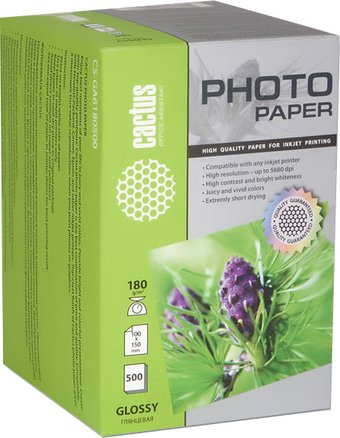 Фотобумага CACTUS Глянцевая A6 180 г/кв.м. 500 листов (CS-GA6180500) - 1/1